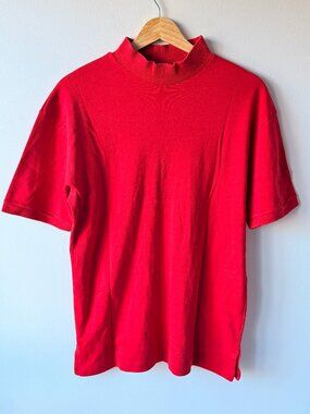 Vintage 90s Lands’ End Red Mock Neck Tee - Made in USA